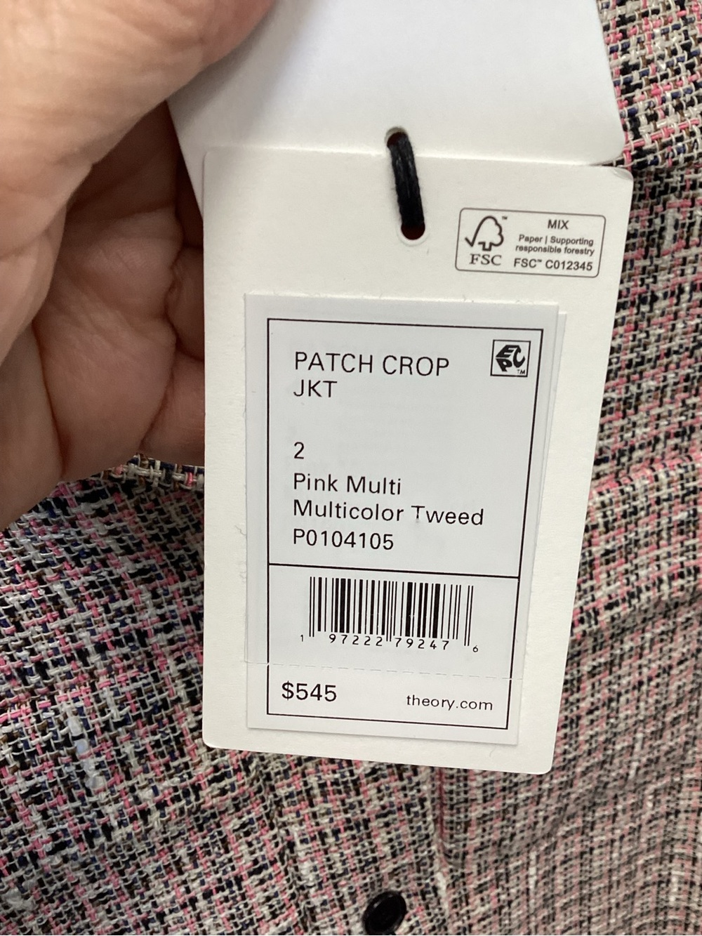 Theory Pink & White Tweed Cropped Blazer - Picture 6 of 7